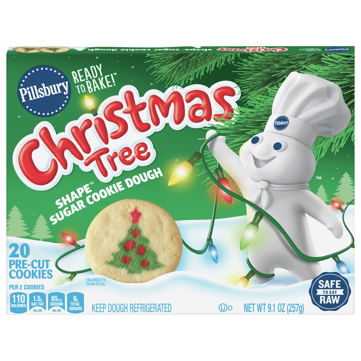 slide 1 of 9, Pillsbury Shape Christmas Tree Sugar Cookie Dough, 20 ct., 9.1 oz., 20 ct