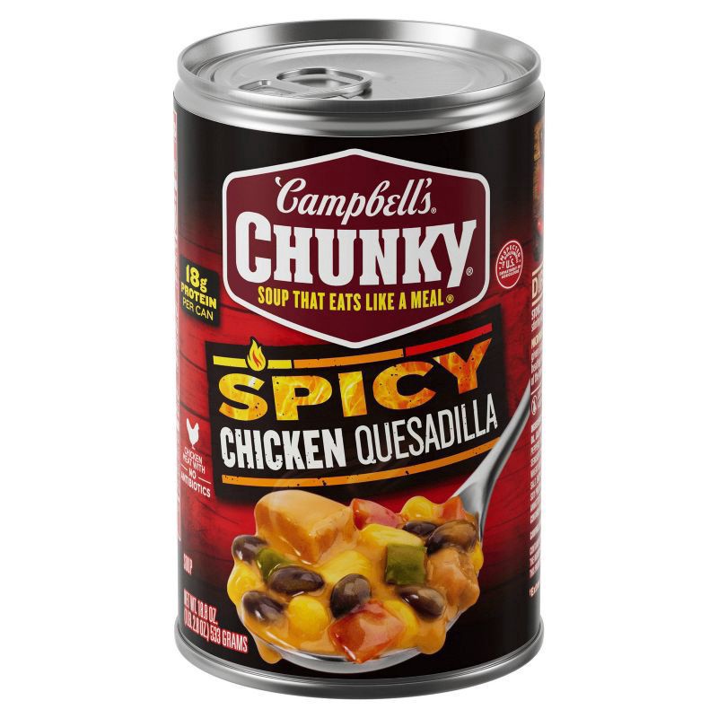 slide 1 of 36, Campbell's Chunky Soup, Spicy Chicken Quesadilla Soup, 18.8 oz Can, 18.8 oz