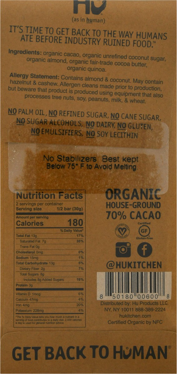 slide 13 of 14, Hu Almond Butter + Puffed Quinoa Dark Chocolate 2.1 oz, 2.1 oz