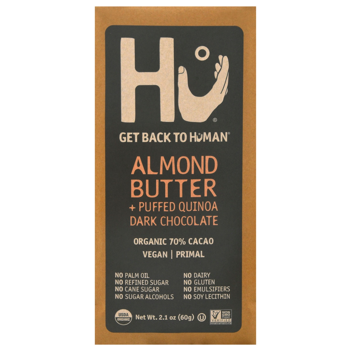 slide 1 of 1, Hu Almond Butter & Puffed Quinoa Dark Chocolate Bar, 2.1 oz