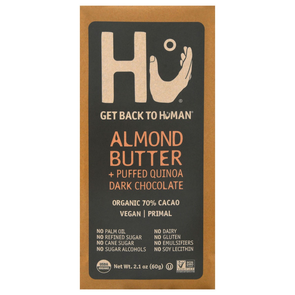 slide 1 of 14, Hu Almond Butter + Puffed Quinoa Dark Chocolate Bar, 2.1 Ounce Bar, 1 Count, 2.1 oz