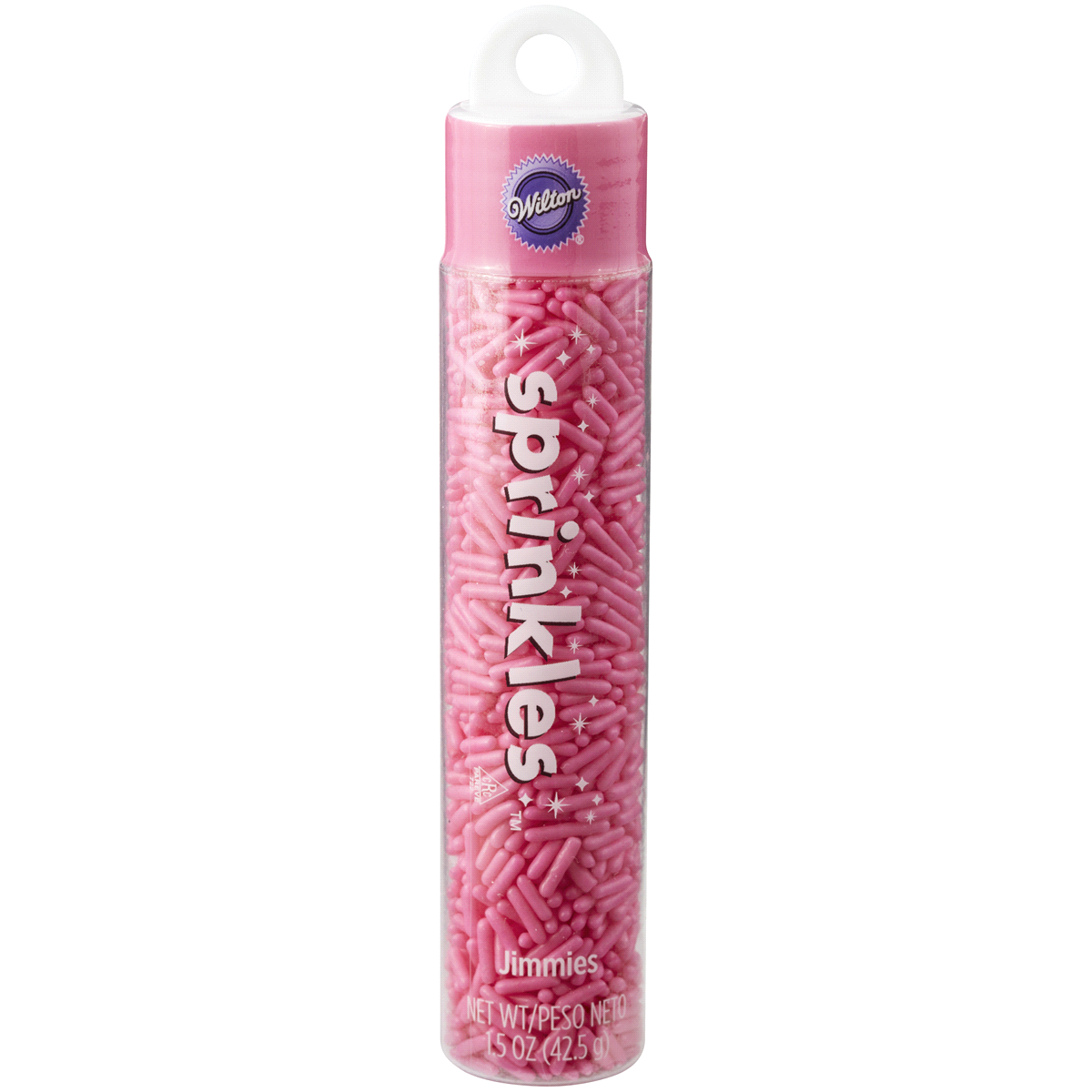 slide 1 of 5, Wilton Hanging Skinny Pink Jimmies Sprinkles, 1.5 oz