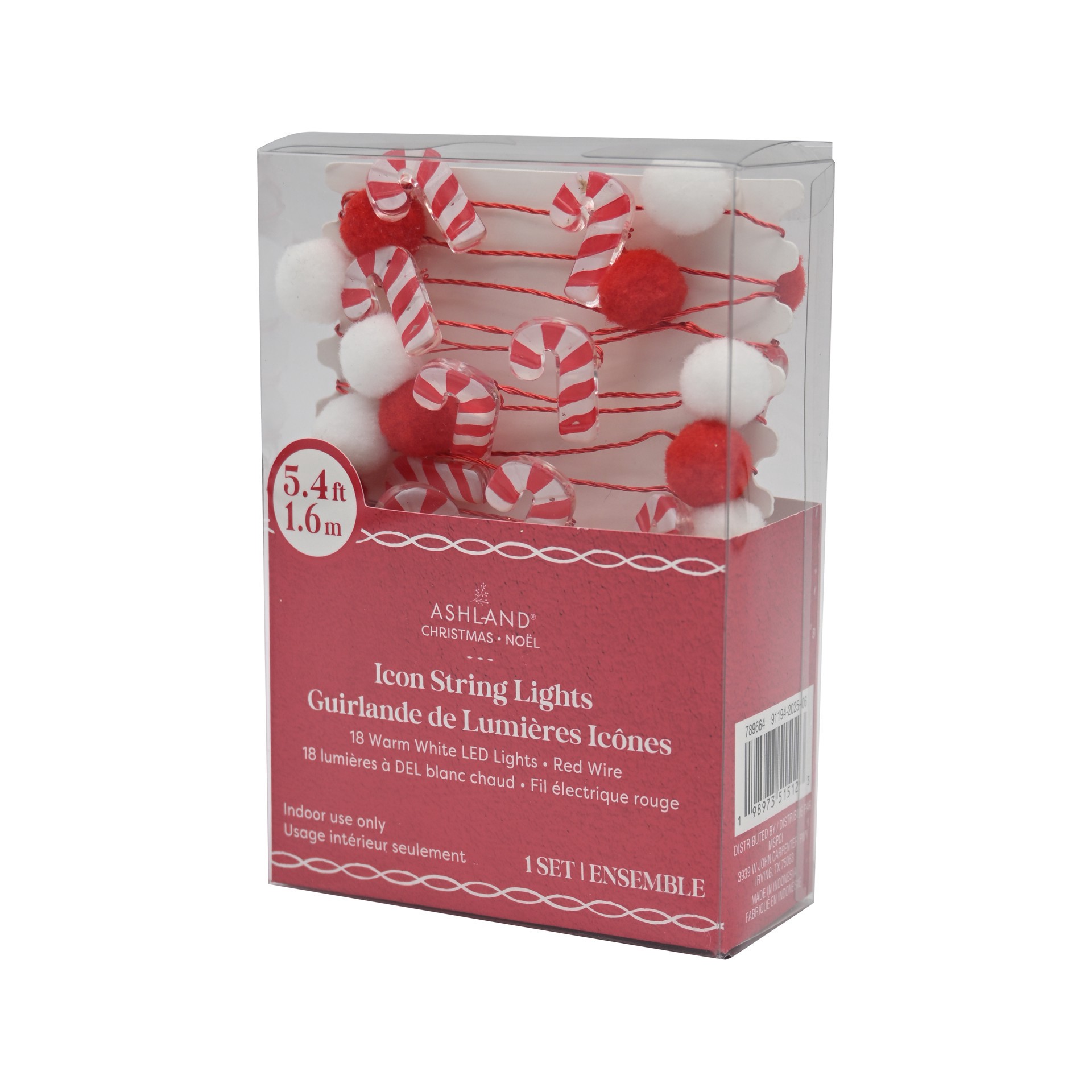 slide 2 of 3, 18ct. Warm White Led Pom Pom & Candy Cane String Lights On Red Wire By Ashland, 18 ct