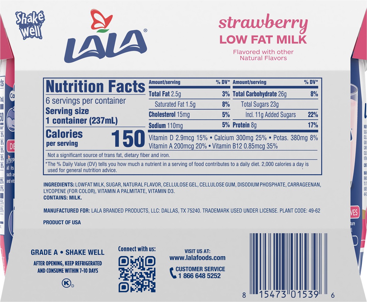 slide 6 of 11, LALA Low Fat Strawberry Milk 6 ea, 6 ct