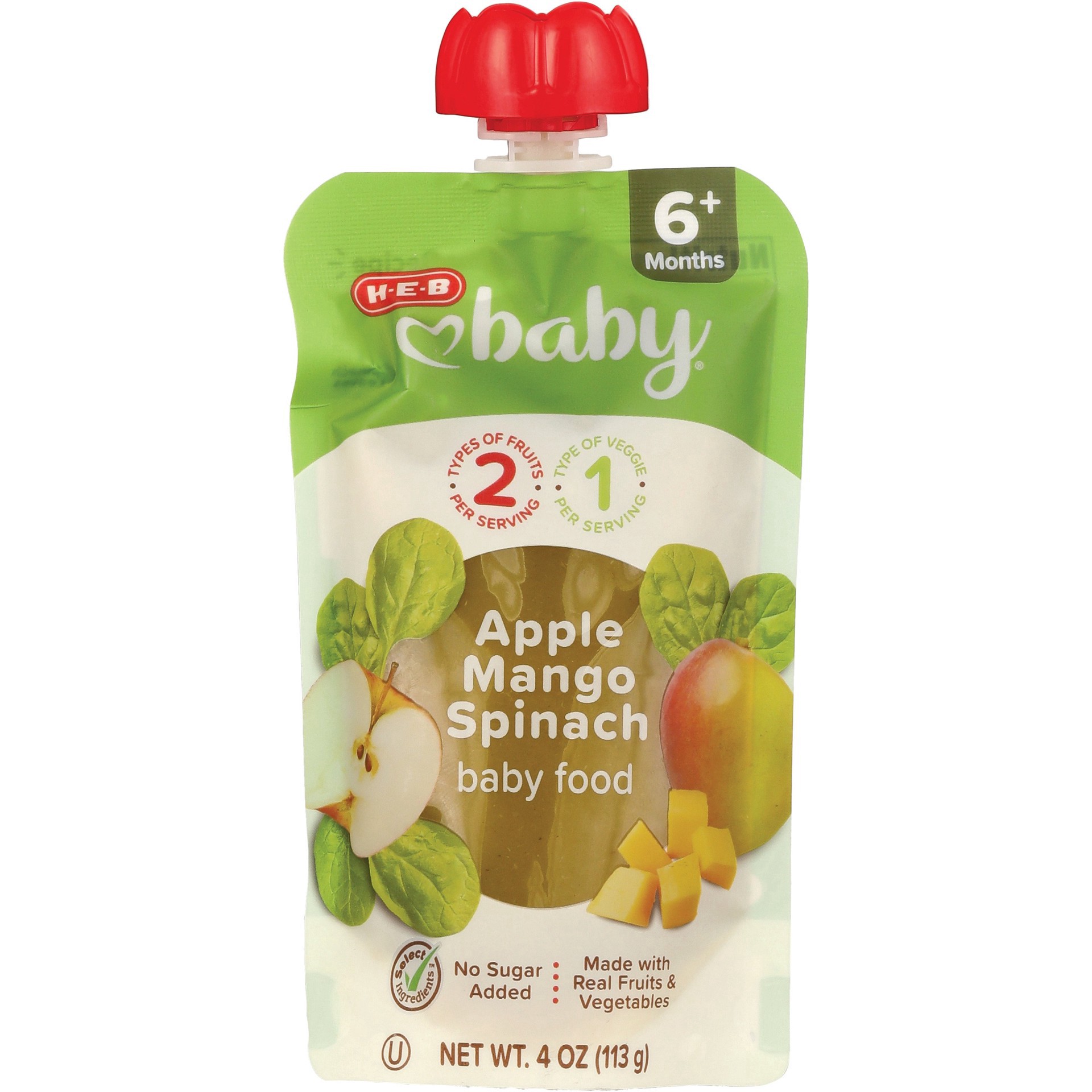 slide 1 of 1, H-E-B Baby Food Pouch - Apple Mango & Spinach, 4 oz