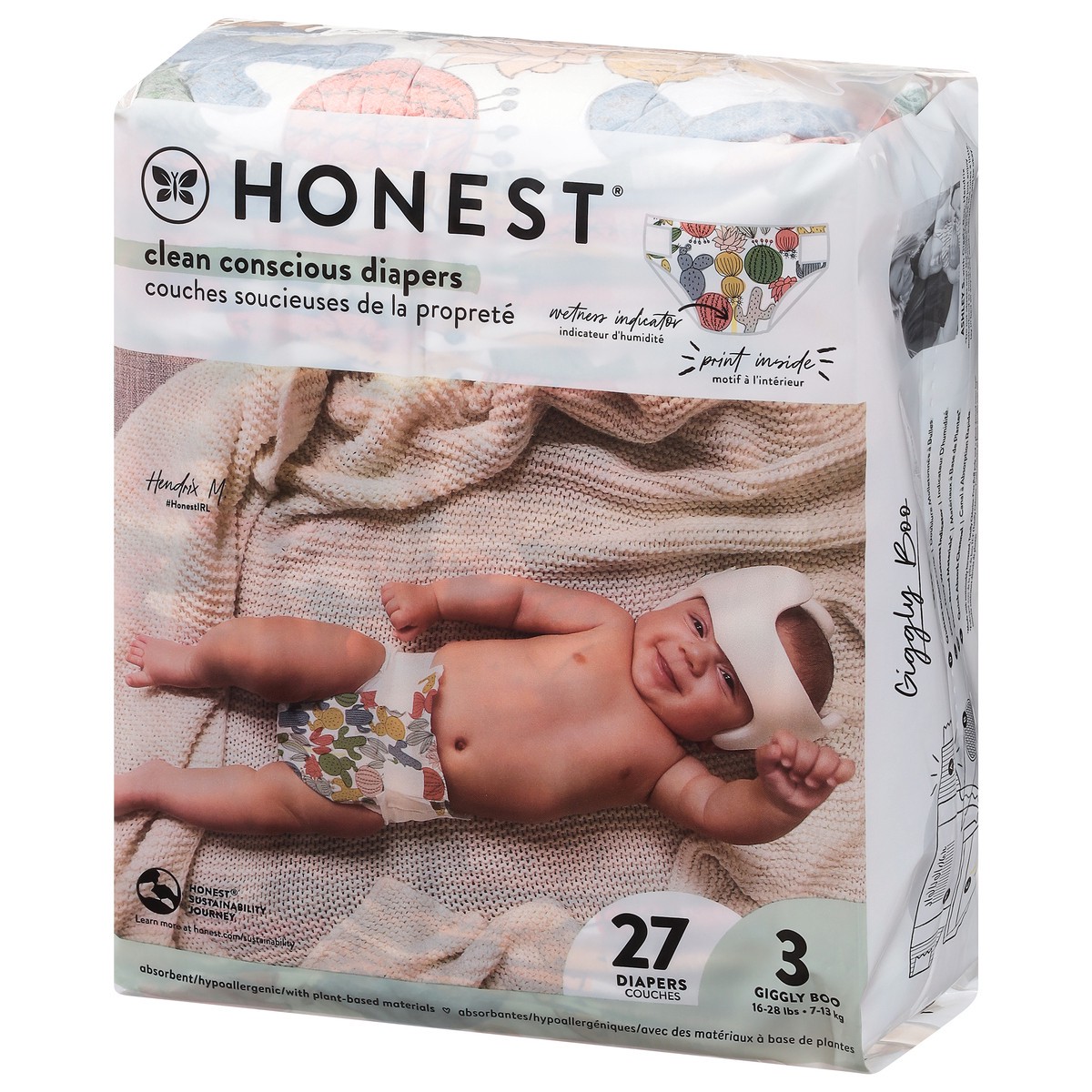 slide 3 of 9, Honest Giggly Boo Cactus Cuties Diapers 3 (16-28 lbs) 27 ea, 27 ct