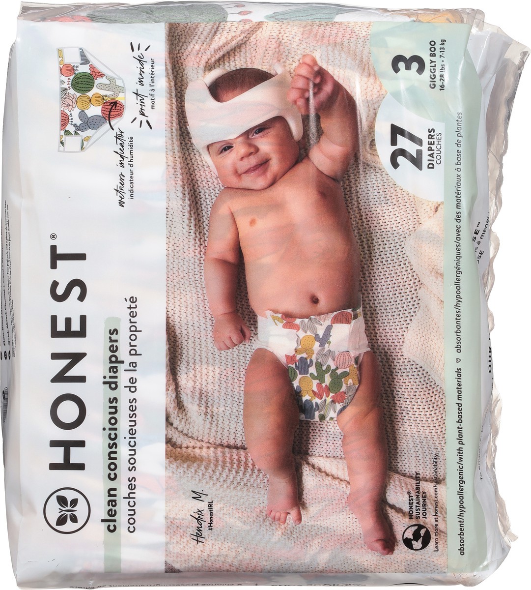 slide 5 of 9, Honest Giggly Boo Cactus Cuties Diapers 3 (16-28 lbs) 27 ea, 27 ct