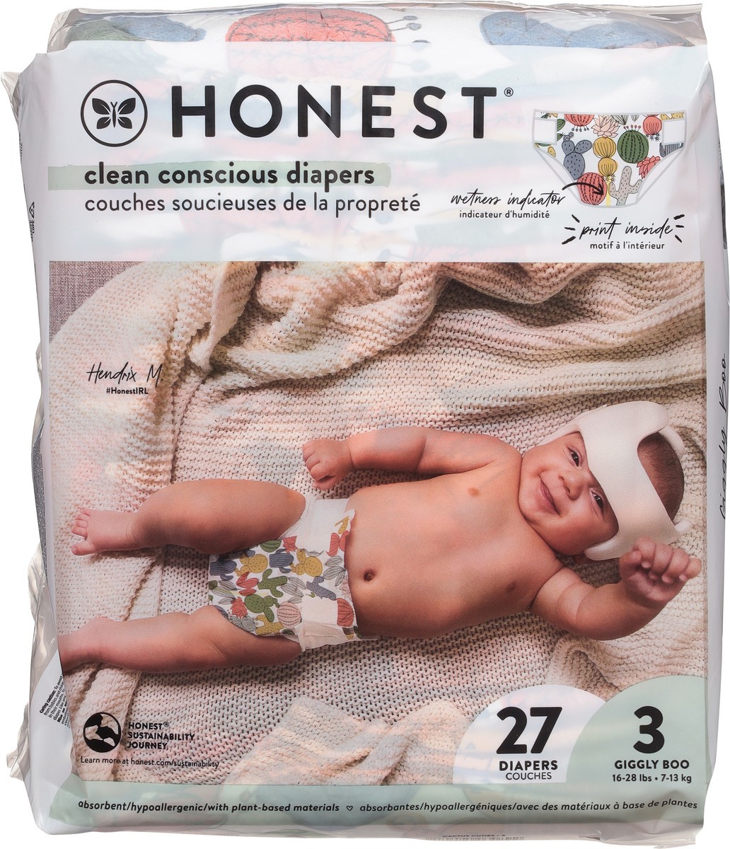 slide 6 of 9, Honest Giggly Boo Cactus Cuties Diapers 3 (16-28 lbs) 27 ea, 27 ct