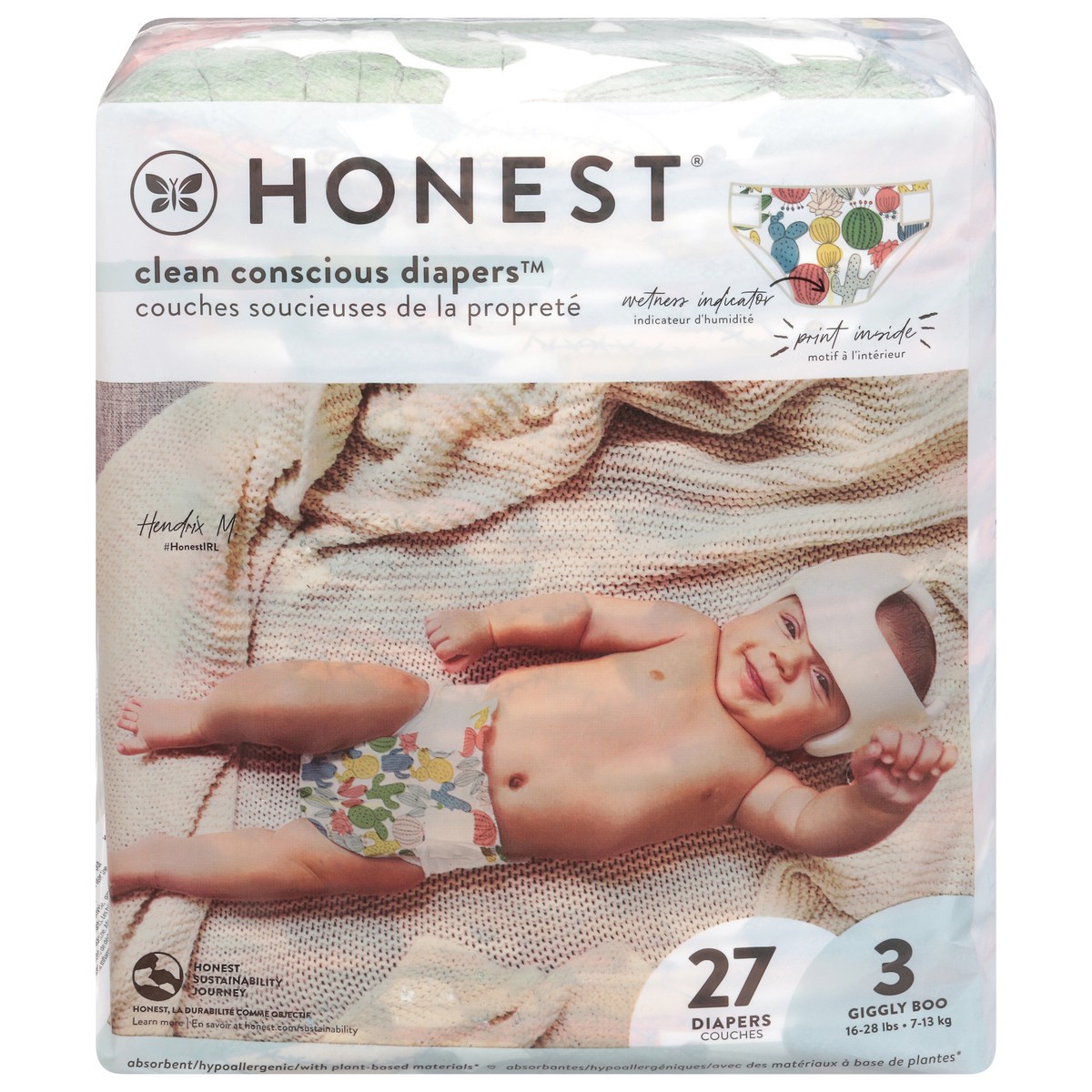 slide 1 of 9, Honest Giggly Boo Cactus Cuties Diapers 3 (16-28 lbs) 27 ea, 27 ct