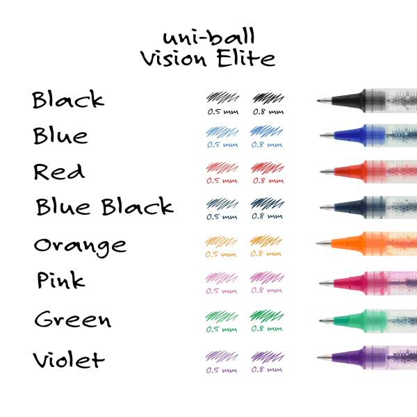 slide 6 of 8, uni-ball Vision Elite Liquid Ink Rollerball Pens, Microtip, 0.5 Mm, Black Barrel, Black Ink, Pack Of 4, 4 ct
