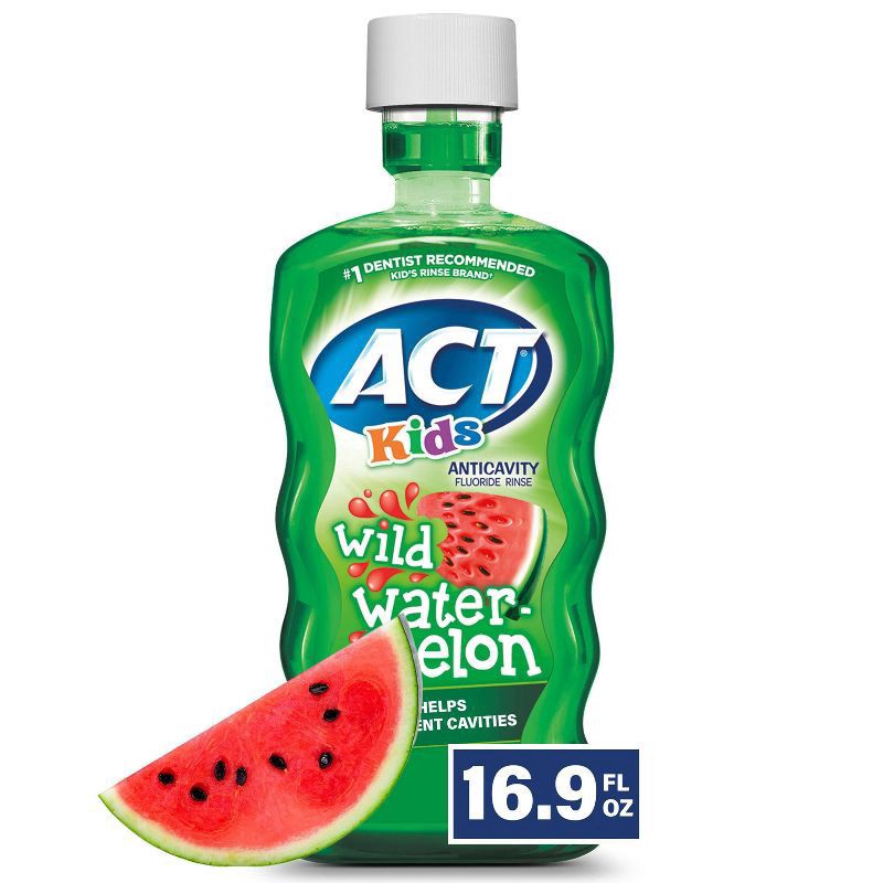 slide 1 of 5, ACT Kids Wild Watermelon Anticavity Fluoride Rinse Mouthwash, 16.9 fl oz