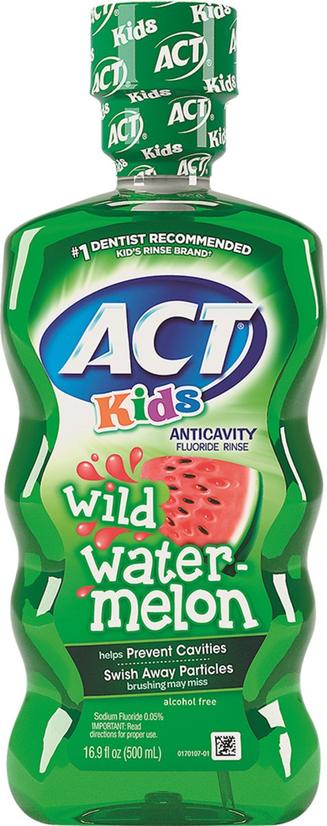 slide 3 of 5, ACT Kids Wild Watermelon Anticavity Fluoride Rinse Mouthwash, 16.9 fl oz