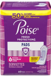 slide 1 of 1, Poise Pad Max Absorb Long, 60 ct