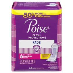 Poise Maximum Absorbency Incontinence Pads - Long - 60ct