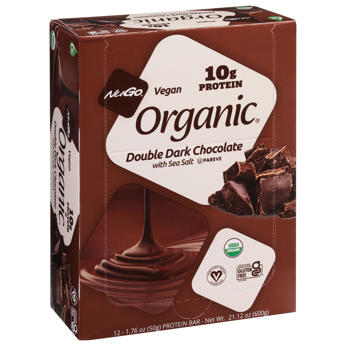 slide 2 of 9, NuGo Organic Double Dark Chocolate Protein Bar with Sea Salt 12 - 1.76 oz Bars, 12 ct