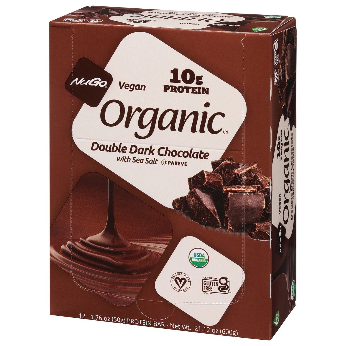 slide 6 of 9, NuGo Organic Double Dark Chocolate Protein Bar with Sea Salt 12 - 1.76 oz Bars, 12 ct