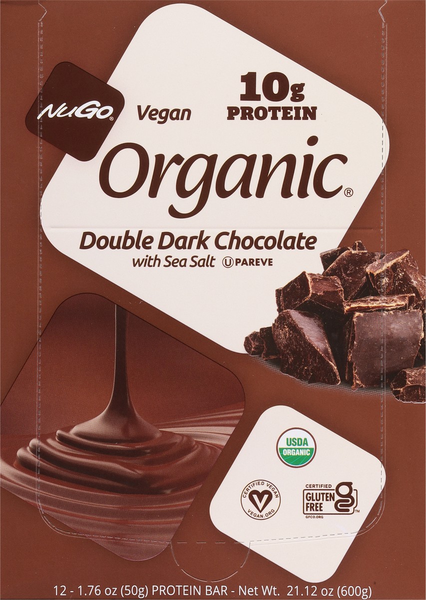 slide 6 of 9, NuGo Organic Double Dark Chocolate Protein Bar with Sea Salt 12 - 1.76 oz Bars, 12 ct