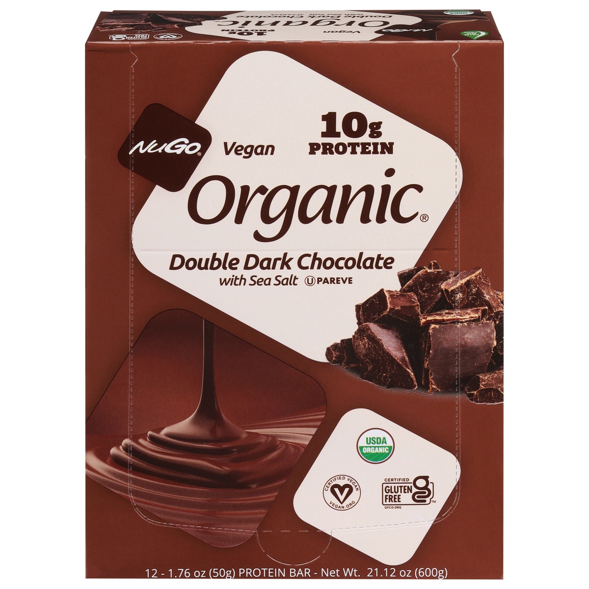 slide 1 of 9, NuGo Organic Double Dark Chocolate Protein Bar with Sea Salt 12 - 1.76 oz Bars, 12 ct