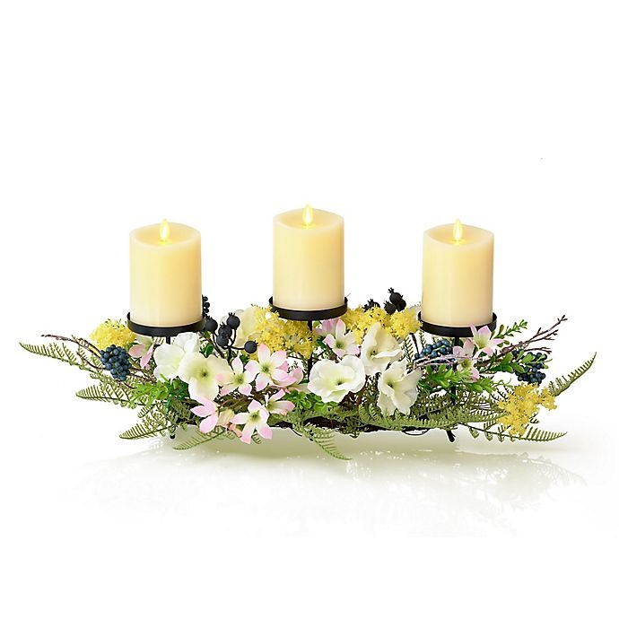 slide 1 of 5, Luminara Spring Centerpiece with Three LED Pillar Candles, 4 in