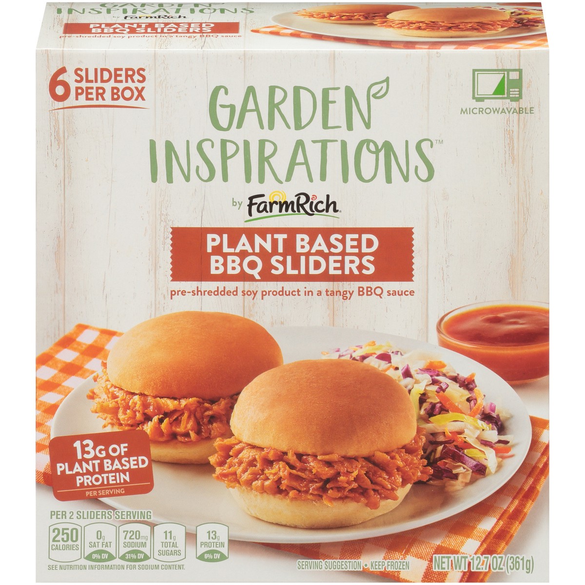 slide 1 of 9, Garden Inspirations by Farm Rich Plant Based BBQ Sliders 6 ct Box, 6 ct; 2.45 oz