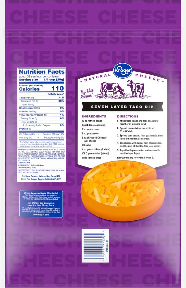 slide 2 of 2, Kroger Shredded Cheddar Jack Cheese - 32 oz, 32 oz