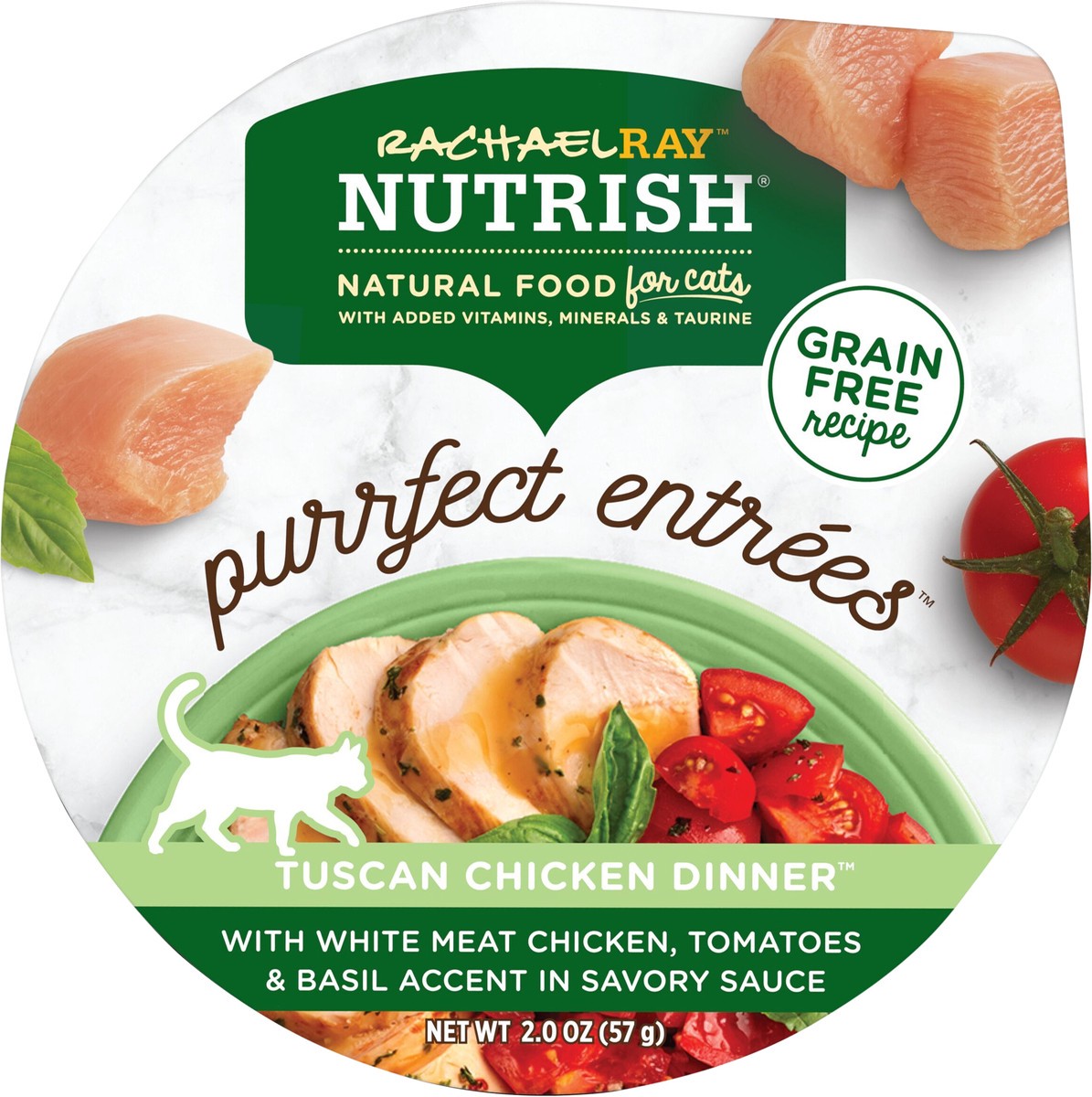 slide 12 of 12, Rachael Ray Nutrish Purrfect Entrees Tuscan Chicken Dinner With White Meat Chicken, Tomatoes & Basil Accent in Savory Sauce, 2-oz cup, 2 oz