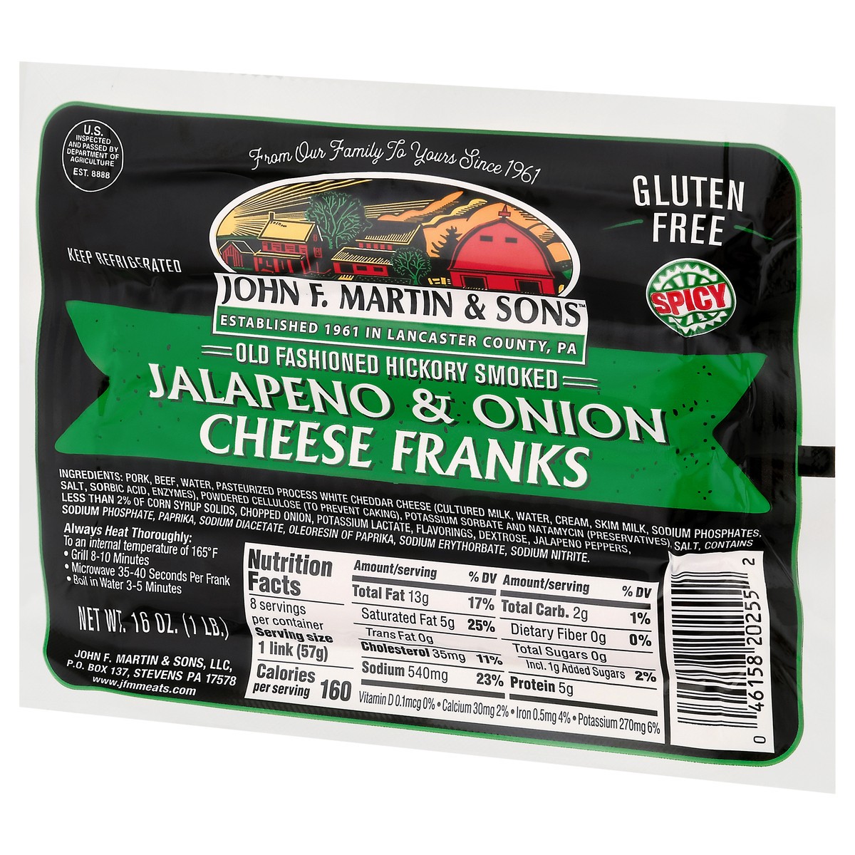 slide 12 of 13, John F. Martin & Sons Old Fashioned Hickory Smoked Spicy Jalapeno & Onion Cheese Franks 16 oz, 16 oz