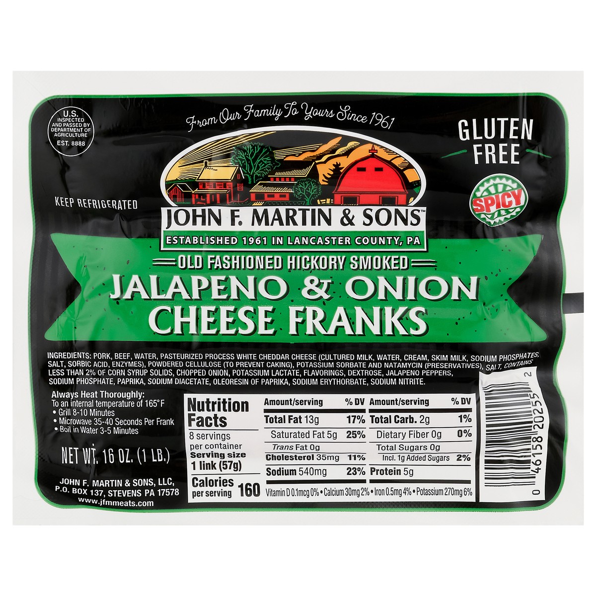 slide 7 of 13, John F. Martin & Sons Old Fashioned Hickory Smoked Spicy Jalapeno & Onion Cheese Franks 16 oz, 16 oz