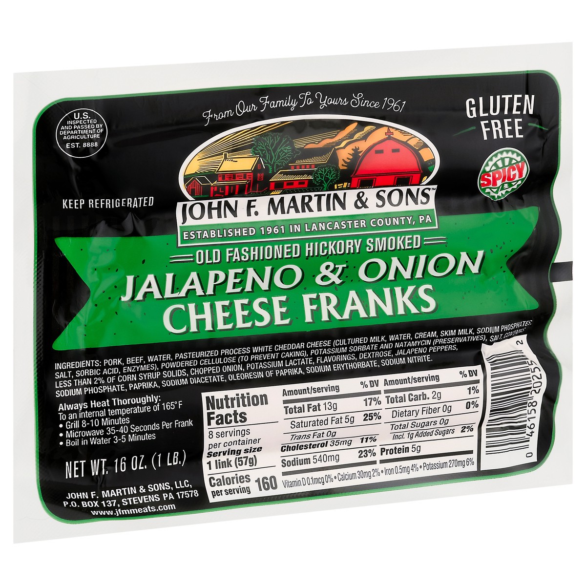 slide 8 of 13, John F. Martin & Sons Old Fashioned Hickory Smoked Spicy Jalapeno & Onion Cheese Franks 16 oz, 16 oz