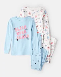 Carter's Carters Girls 100% Cotton Snug Fit 4-Piece Pajamas - Blue/White Blue/White 10