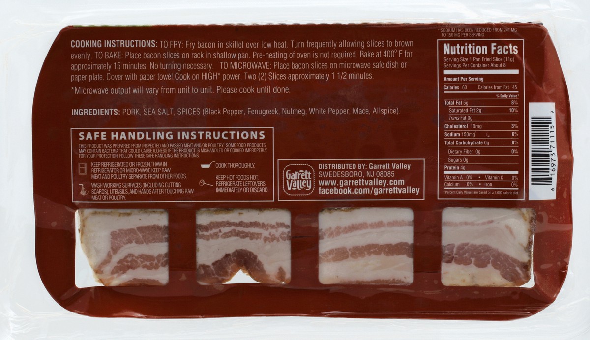 slide 6 of 6, Garrett Valley Sugar Free Dry Rubbed Uncured Pork Bacon, 8 oz
