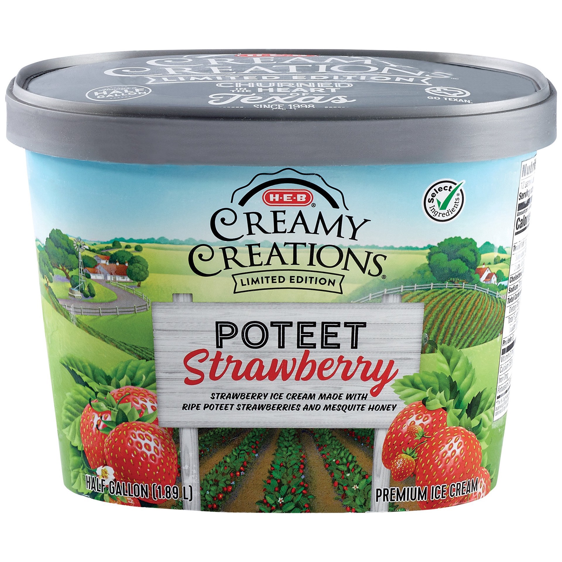 slide 1 of 1, H-E-B Creamy Creations Texas Seasons Poteeet Strawberry Ice Cream, 1/2 gal