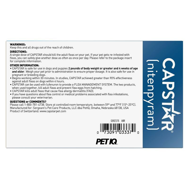 slide 3 of 9, Capstar Flea Tabs Dog 2-25LB 6CT, 6 ct