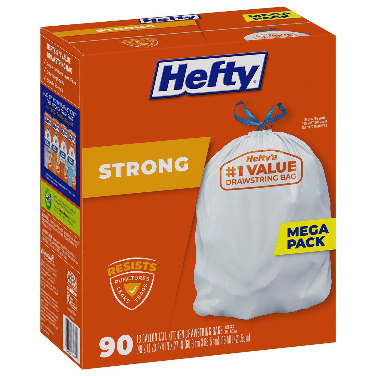 slide 4 of 9, Hefty Strong 13 Gallon Drawstring Mega Pack Tall Kitchen Bags Mega Pack 90 ea, 90 ct