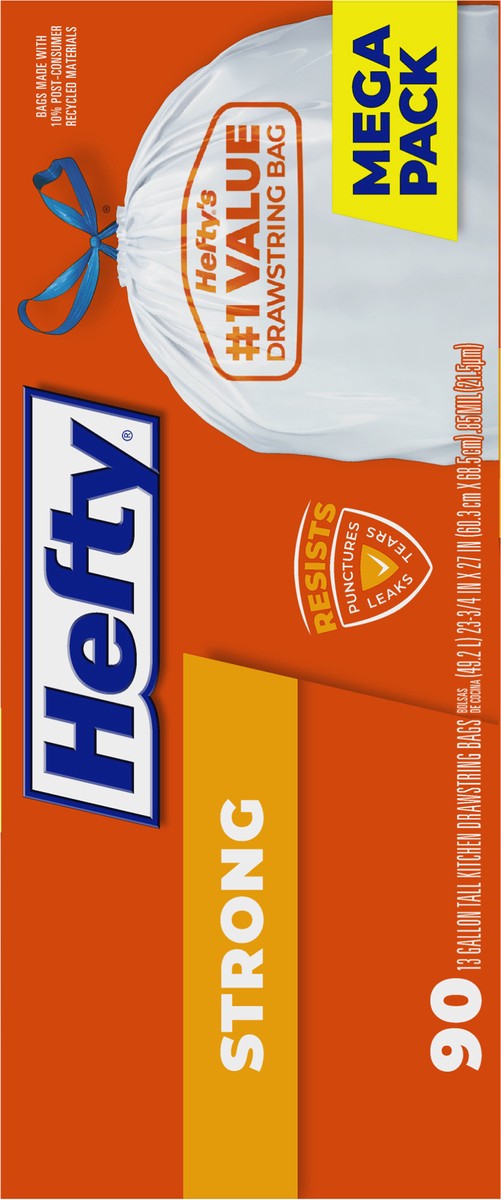 slide 9 of 9, Hefty Strong 13 Gallon Drawstring Mega Pack Tall Kitchen Bags Mega Pack 90 ea, 90 ct