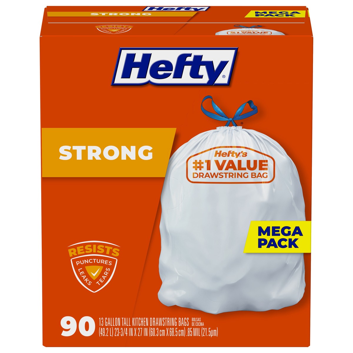slide 1 of 9, Hefty Strong Tall Kitchen Drawstring Bags Mega Pack 90 ea, 90 ct