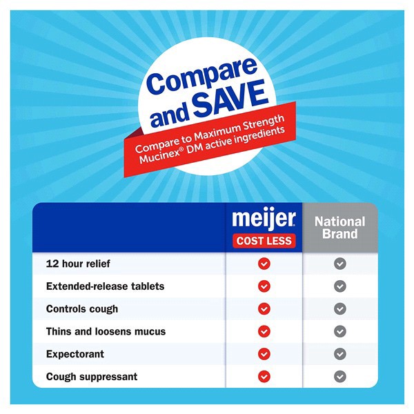 slide 6 of 29, Meijer Maximum Strength Mucus DM, Expectorant and Cough Suppressant Tablets, 42 ct