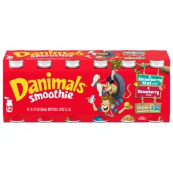 Danimals Strawberry Explosion & Strikin’ Strawberry Kiwi Variety Pack Smoothies, 3.1 Oz. Bottles, 12 Count