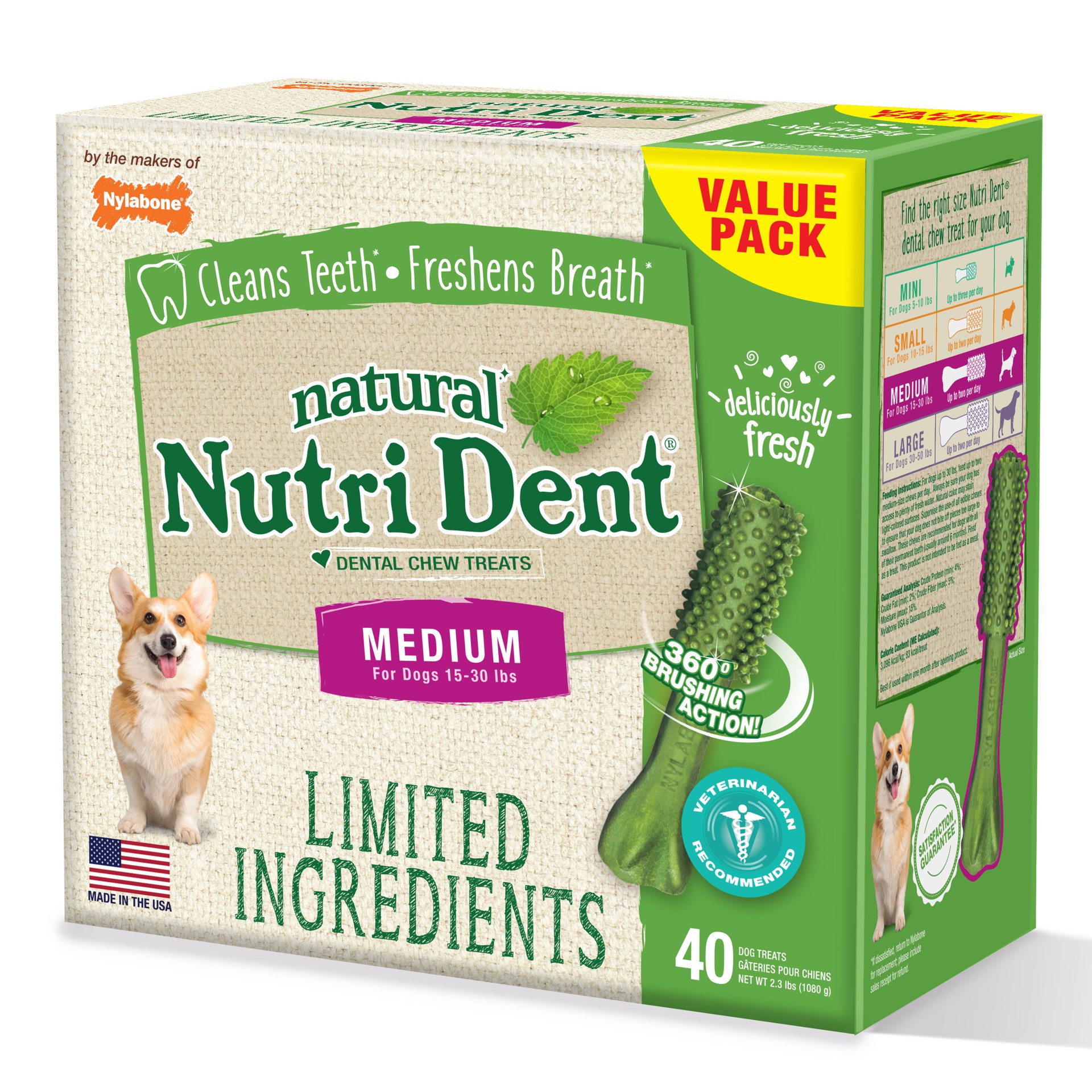 slide 8 of 10, Nylabone Nutri Dent Limited Ingredients Medium Fresh Breath Dental Chews, 2.3 lb