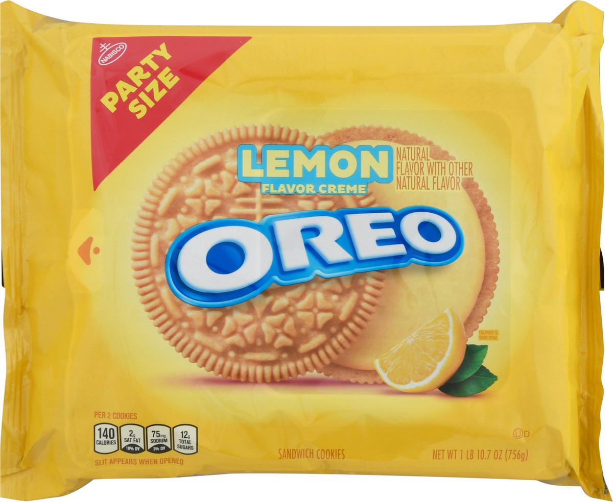 slide 8 of 11, OREO Lemon Creme Sandwich Cookies, Party Size, 26.7 oz, 26.7 oz