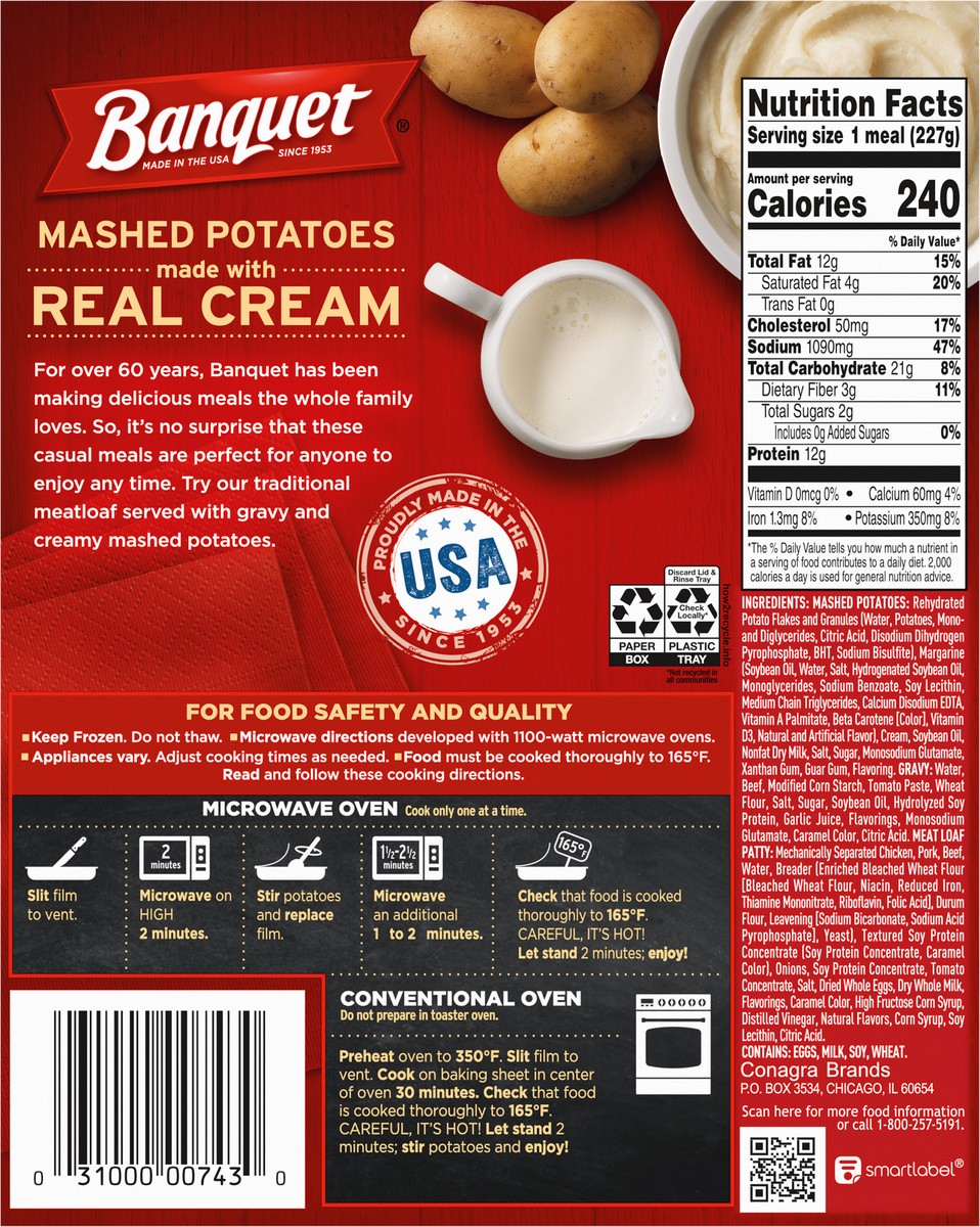 slide 7 of 12, Banquet Meatloaf and Mashed Potatoes Meal, Frozen Meal, 8 OZ, 8 oz