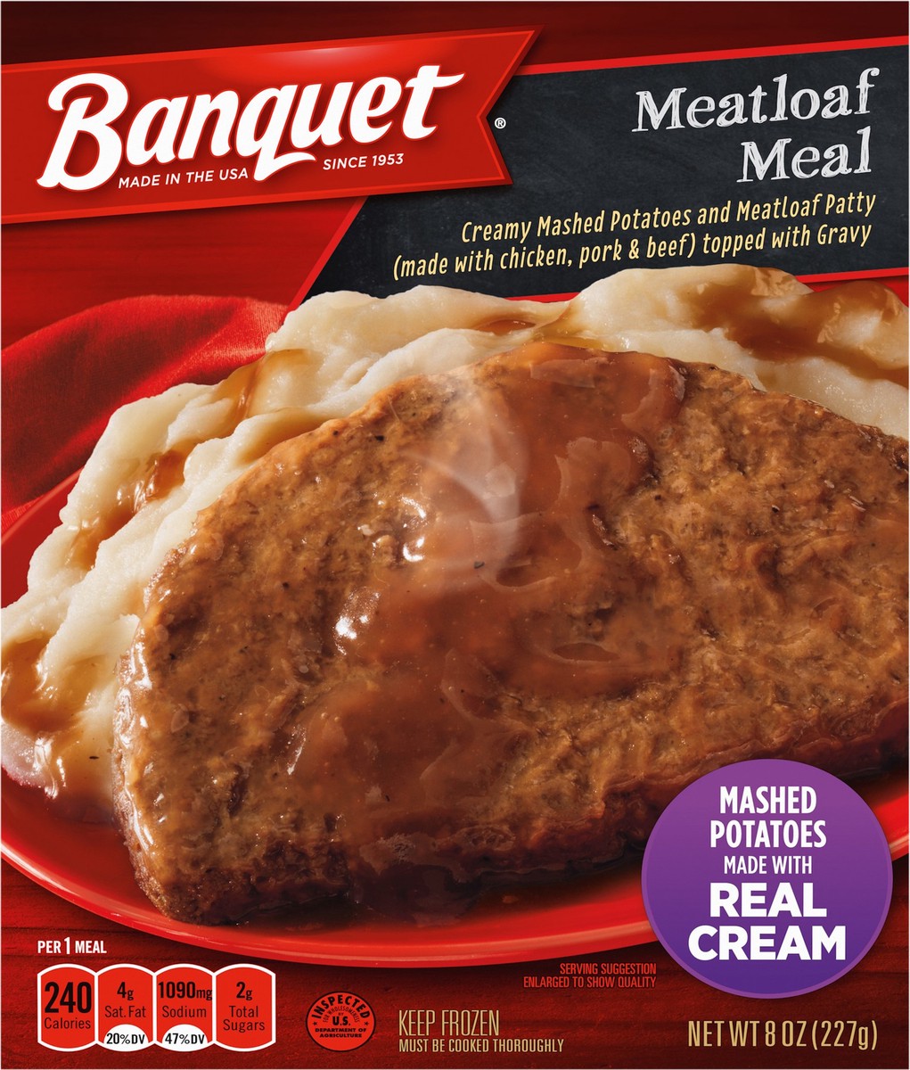 slide 6 of 12, Banquet Meatloaf and Mashed Potatoes Meal, Frozen Meal, 8 OZ, 8 oz