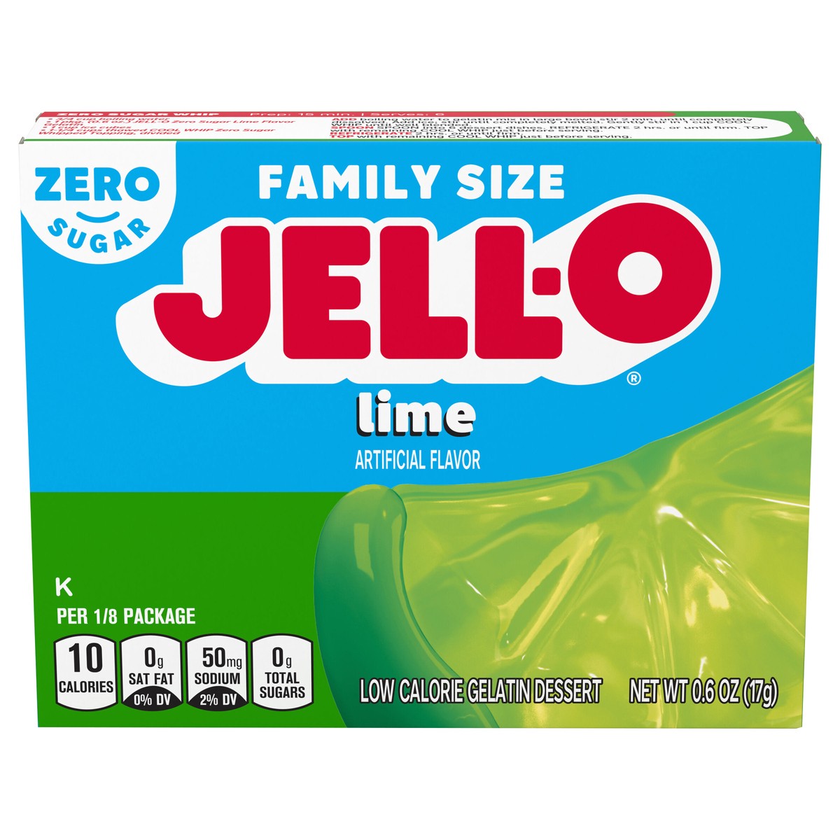 slide 1 of 5, Jell-O Lime Artificially Flavored Zero Sugar Low Calorie Gelatin Dessert Mix, 0.6 oz