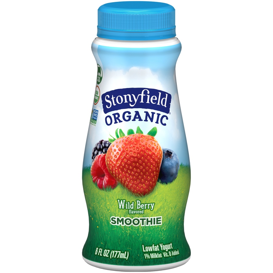 slide 1 of 5, Stonyfield Organic Wild Berry Low-Fat Yogurt Smoothie Bottle, 24 oz