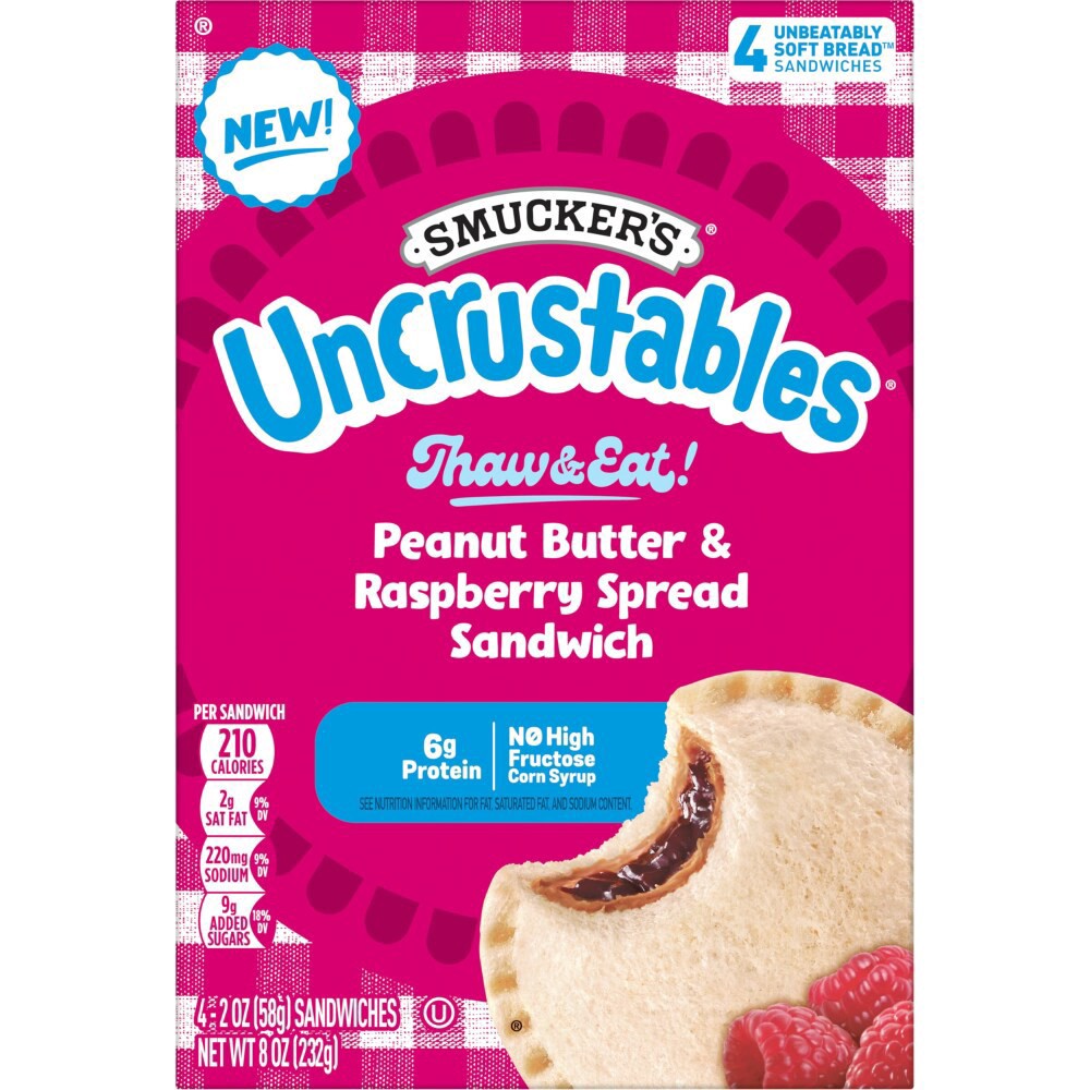 slide 4 of 5, Smucker's Uncrustables Peanut Butter And Raspberry 4 Count, 8 oz