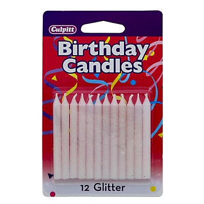 slide 1 of 1, DecoPac White Glitter Candles, 12 ct