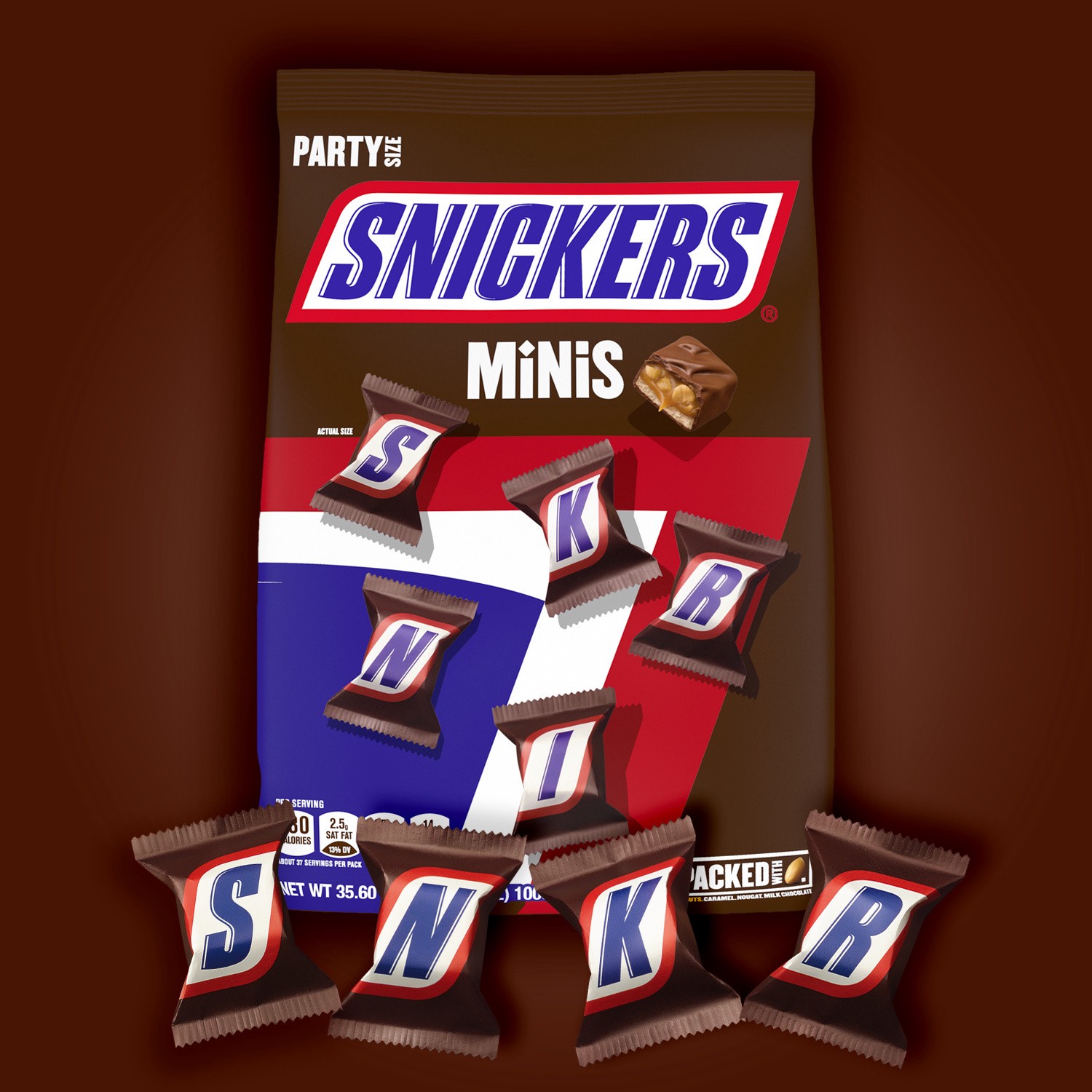 slide 5 of 8, SNICKERS Minis Size Milk Chocolate Candy Bar Bulk Assortment, 35.6 oz Bag, 35.6 oz