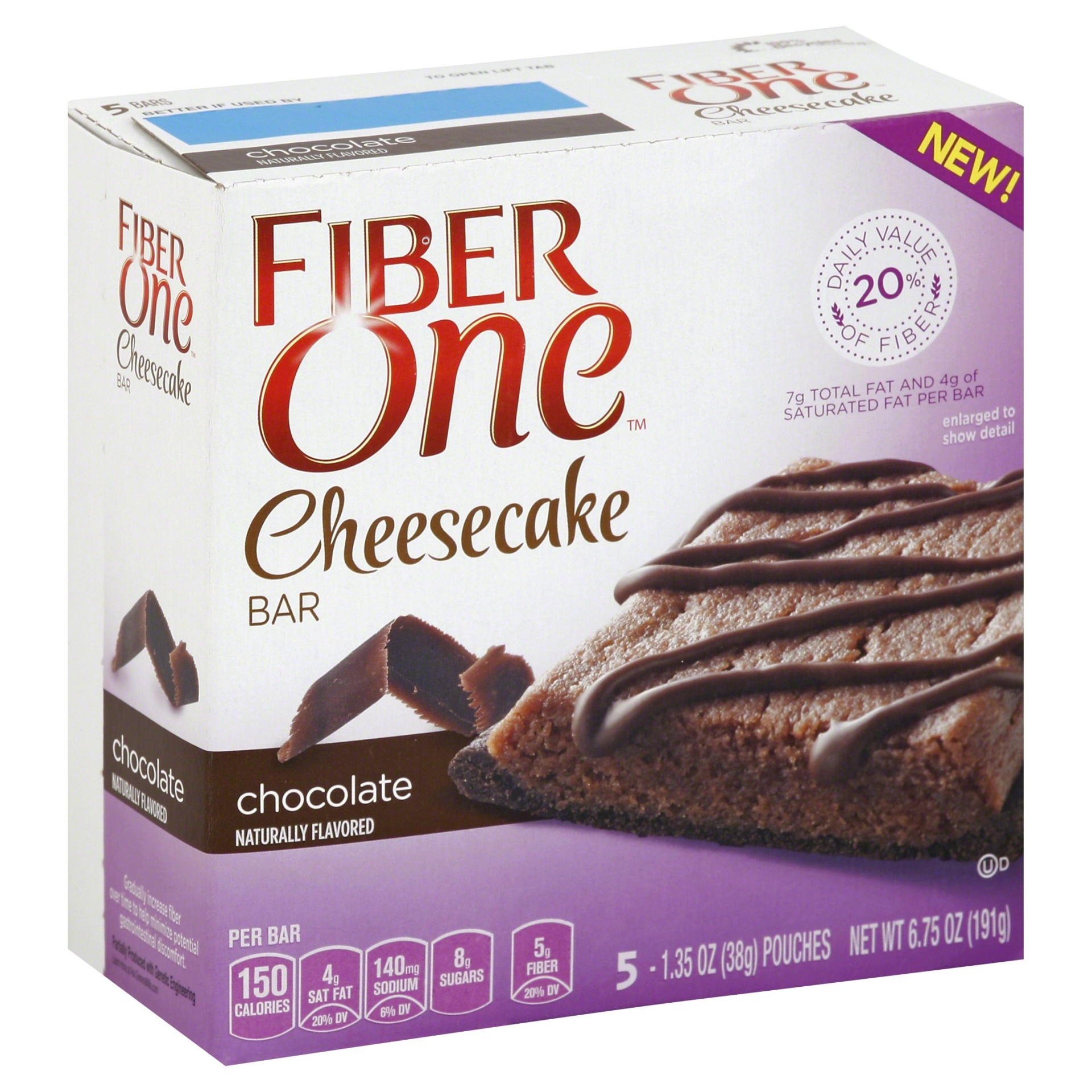 slide 1 of 1, Fiber One Chocolate Cheesecake Bars, 5 ct; 1.35 oz