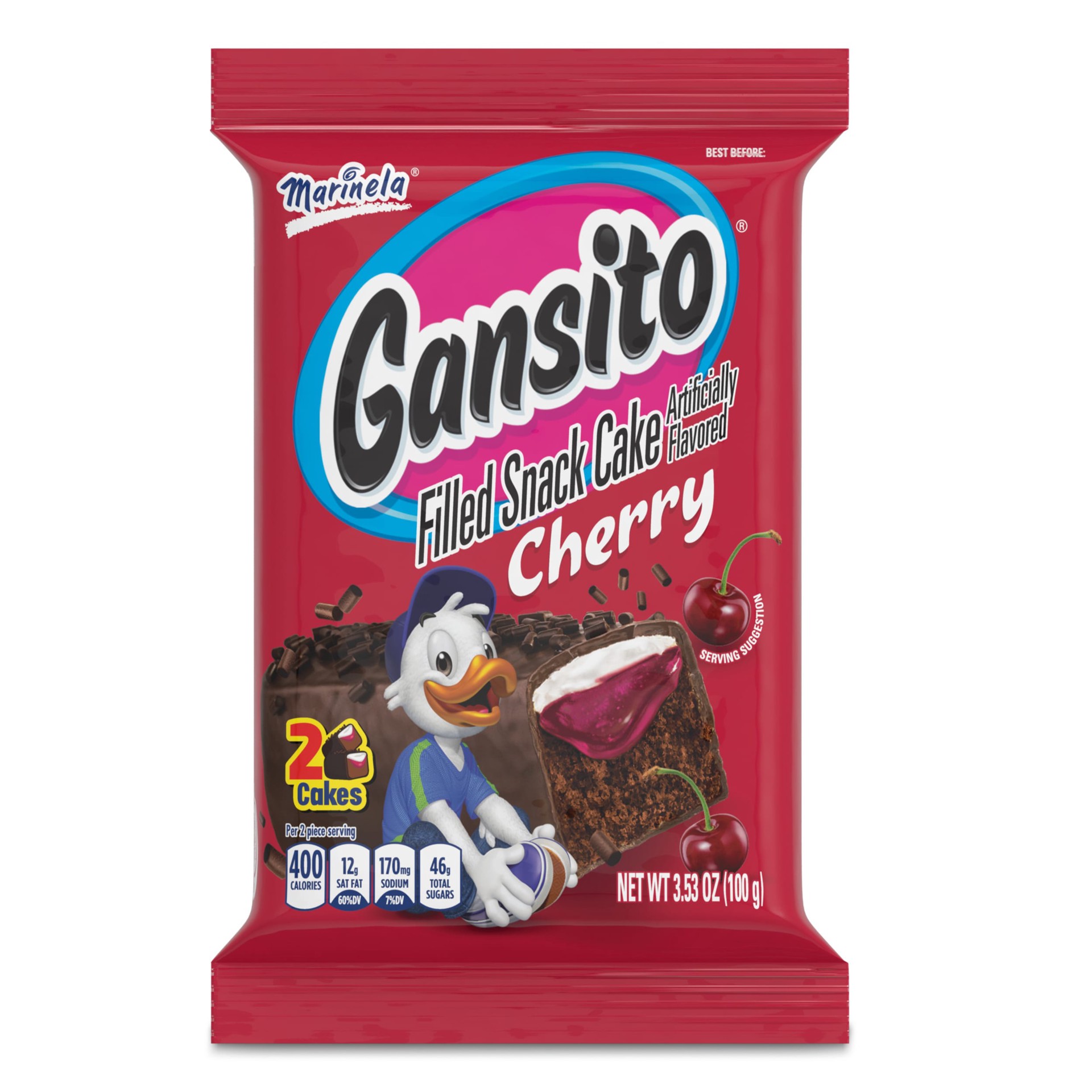 slide 1 of 5, Marinela Gansito Cherry and Crème Filled Snack Cakes, Twin Pack, 2 ct