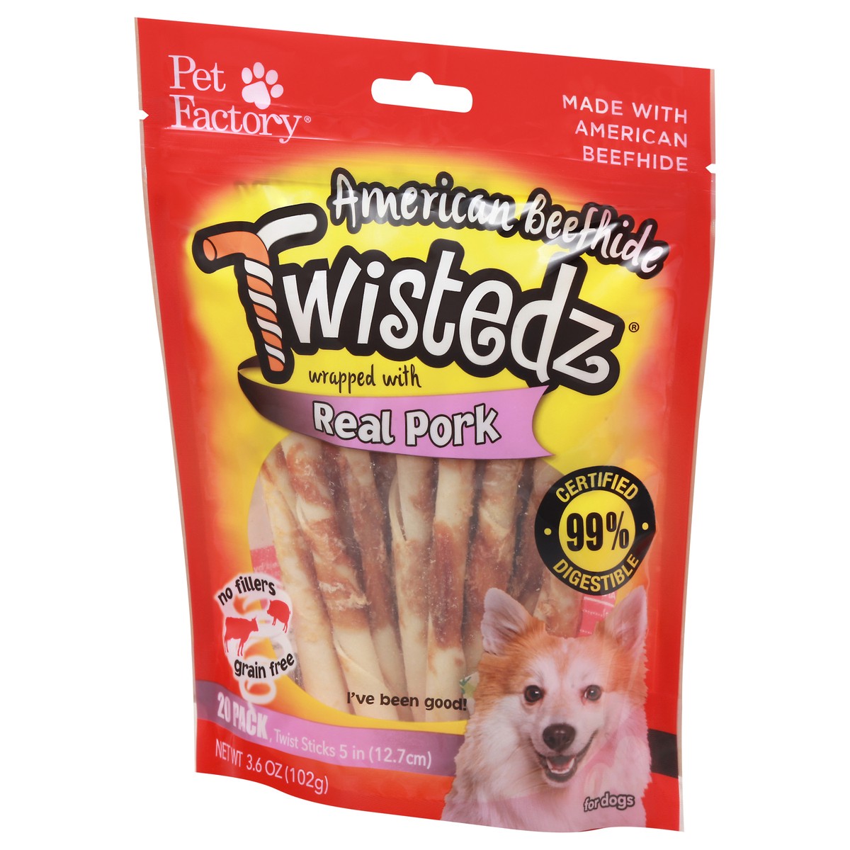 slide 9 of 11, Twistedz 20 Pack Wrapped with Real Pork American Beefhide Twist Sticks Dog Chews 20 ea, 20 ct